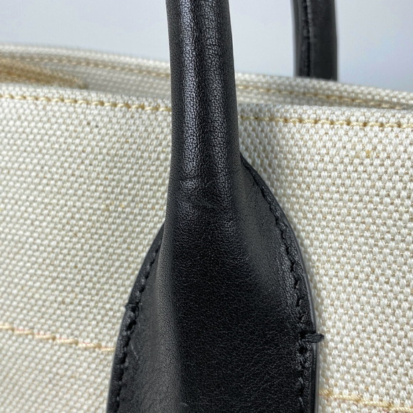 Saint Laurent Rive Gauche Tote Bag Logo Handbag Canvas Beige Black - Picture 8 of 10